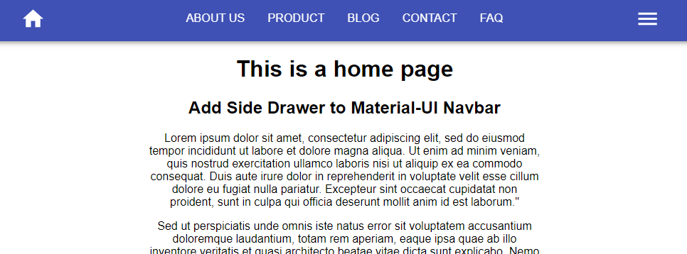 navbar with main navigation and hamburger