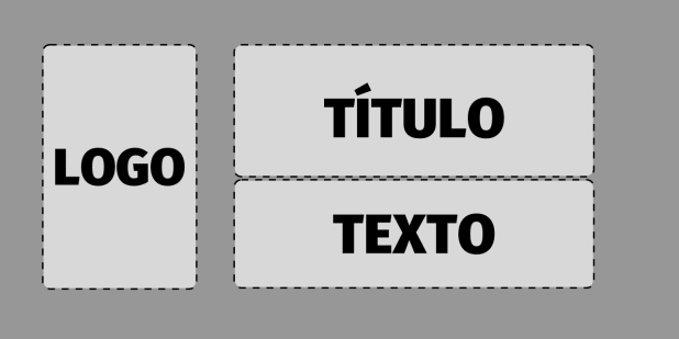 Esquema en el que se ve el logo a la izquierda y a la derecha en dos filas el título y el texto