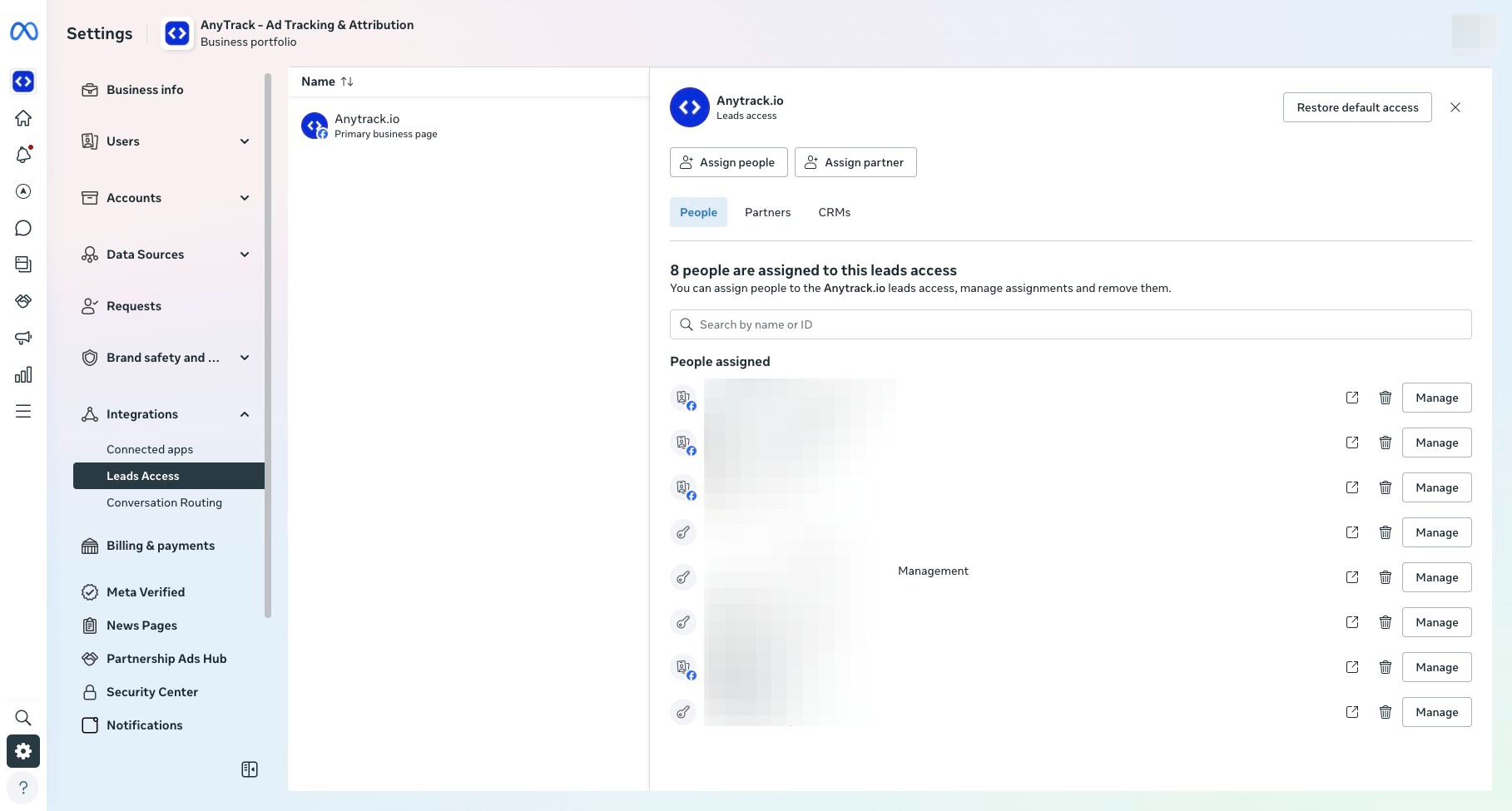 Open Meta Business Settings