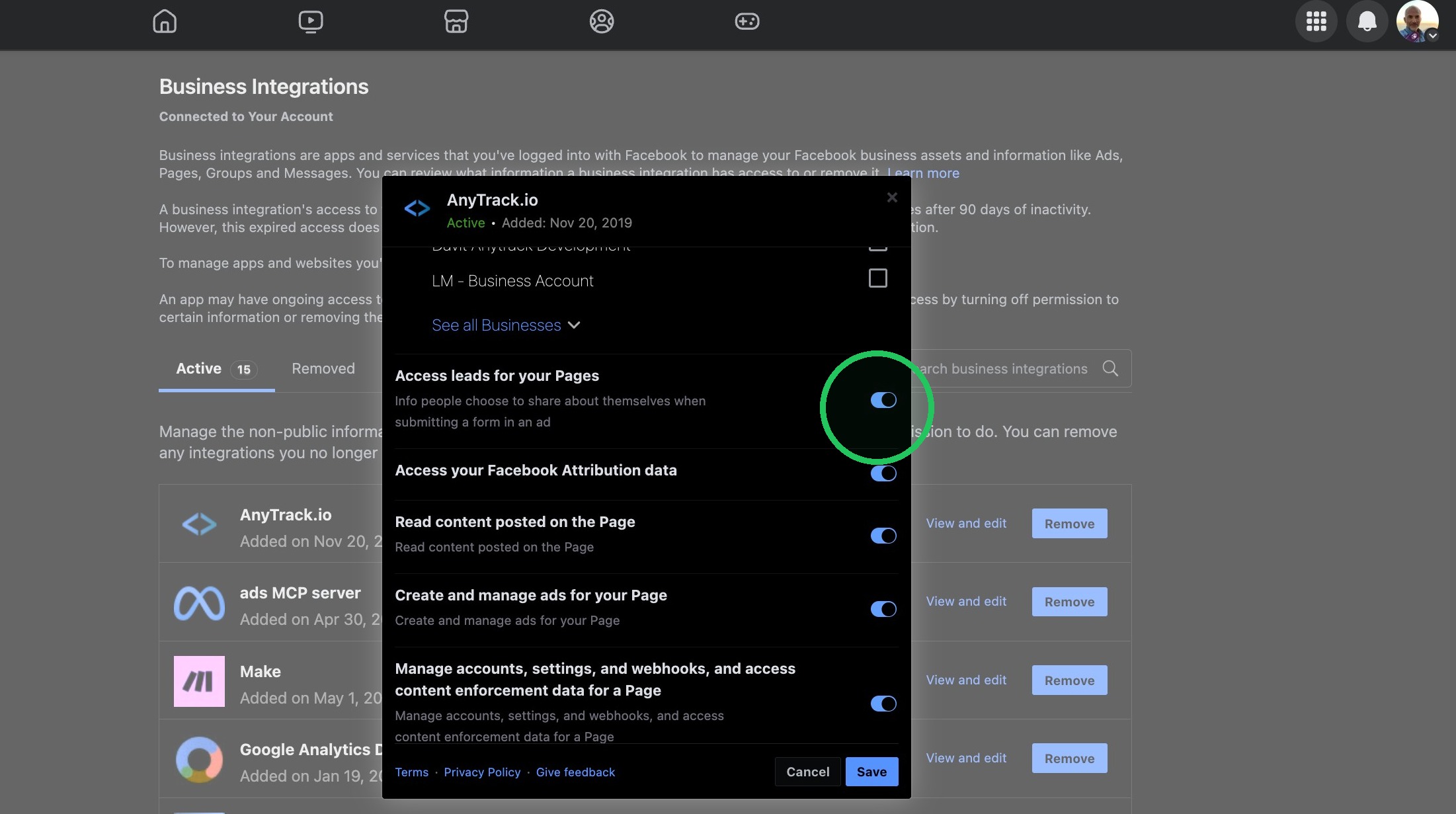 Enable Access leads for your Pages
