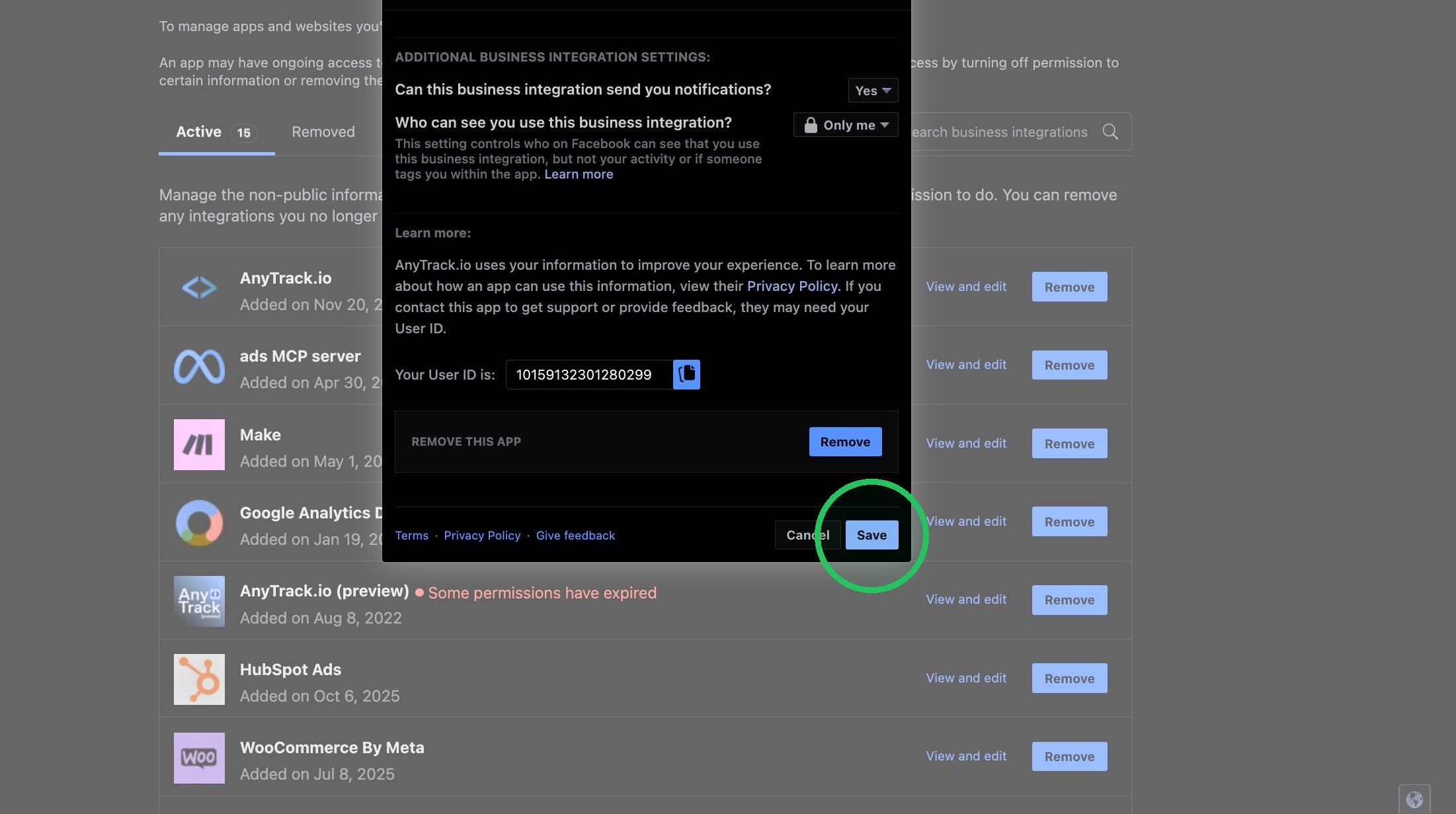 Save the updated permissions