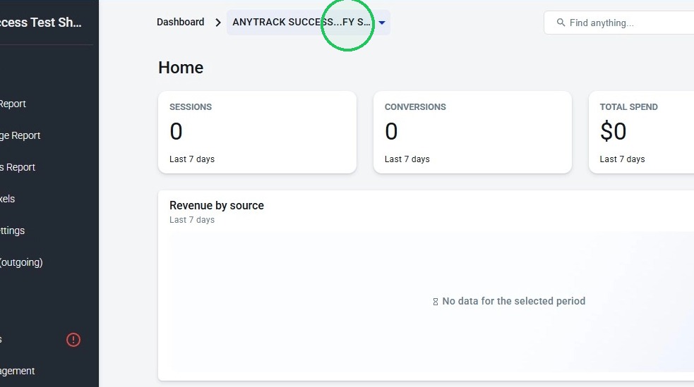 Select your AnyTrack property