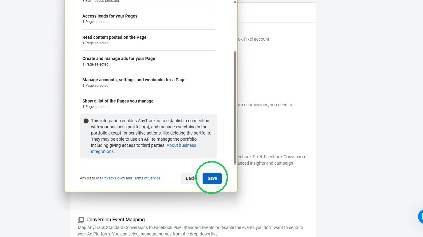 Click Save to grant permissions