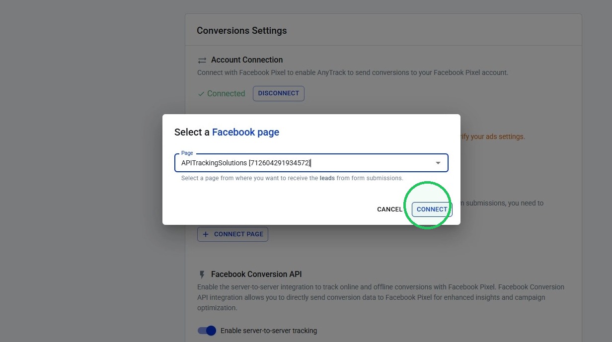 Select the Facebook Page and click Connect
