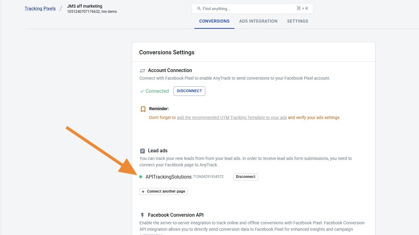 The connected Page shows a green indicator
