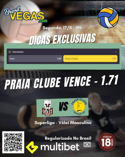 Dica de Aposta Sesi x Praia Clube – Palpite Superliga Vôlei Masculino 17/11