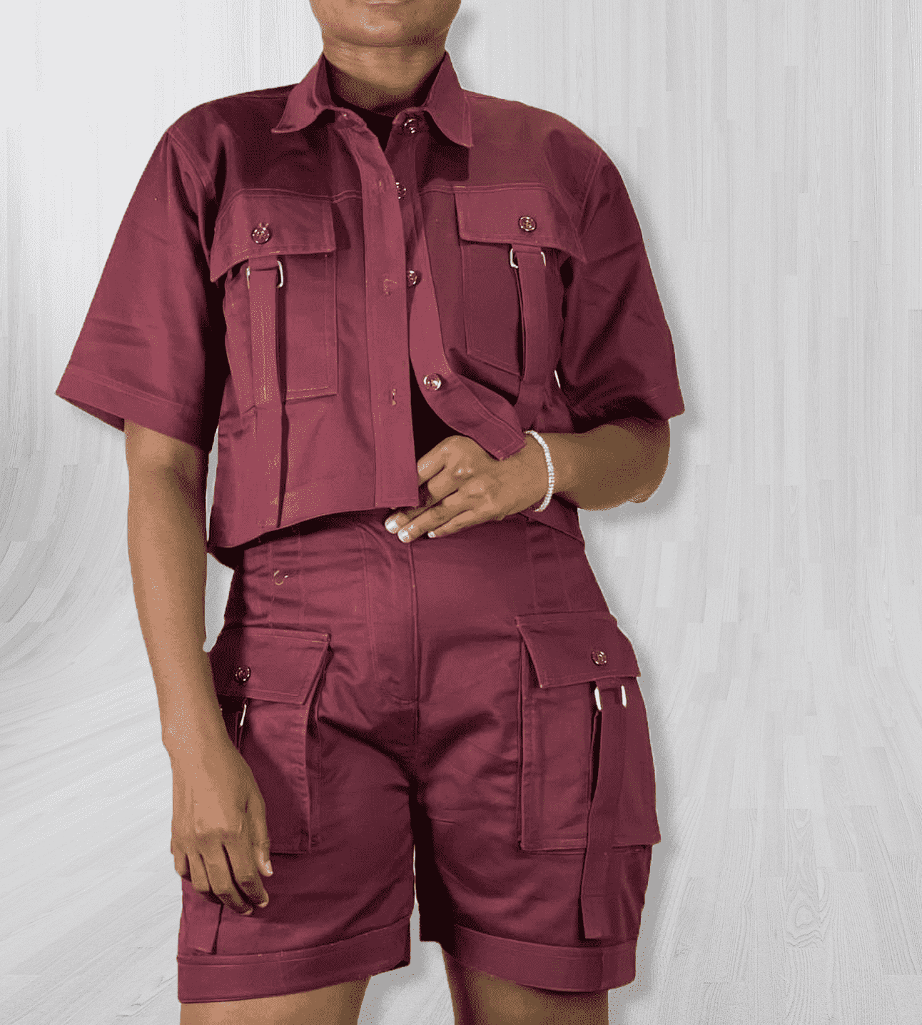 Crop top and utility short combo - Maroon