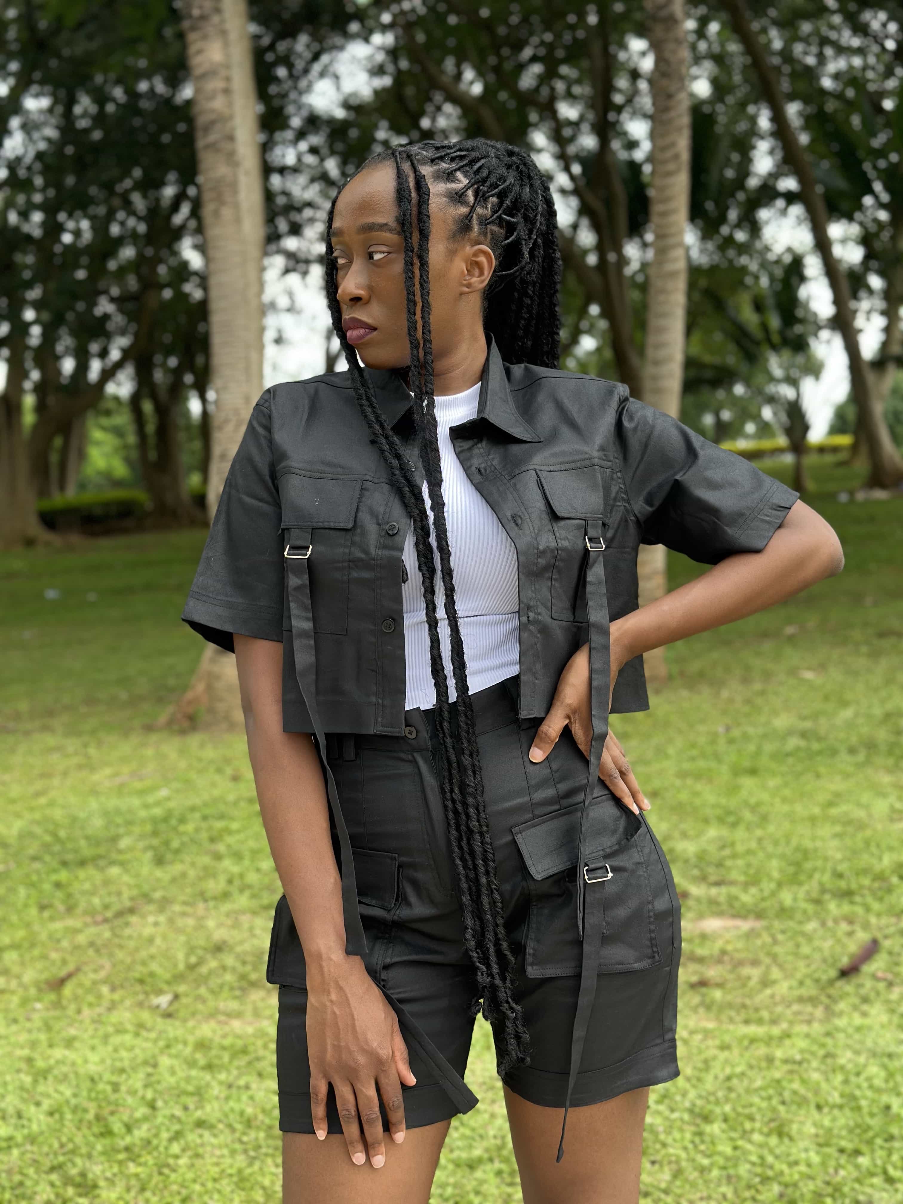Crop top and utility short combo - Black