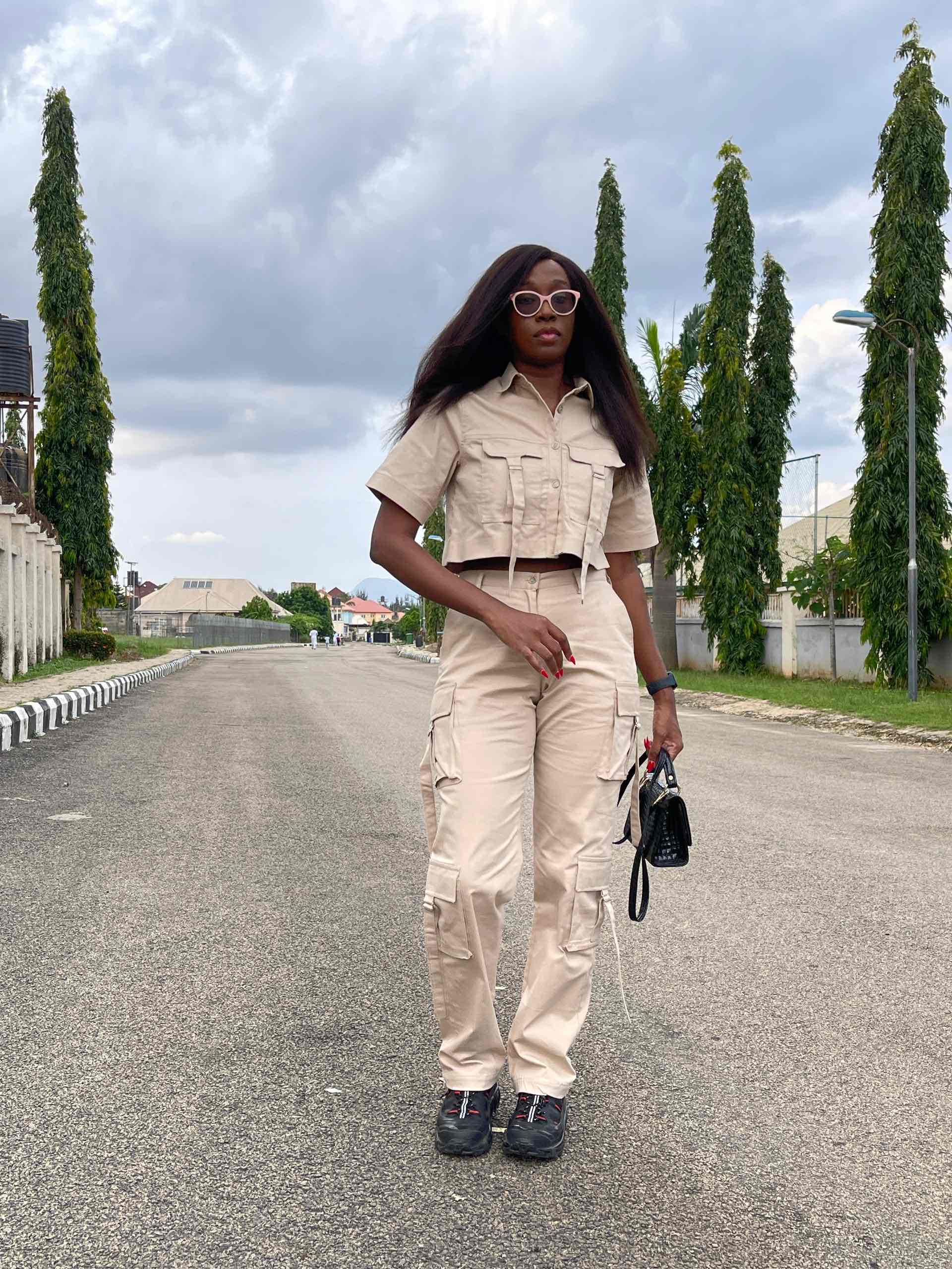 Crop top and utility pants combo - Beige
