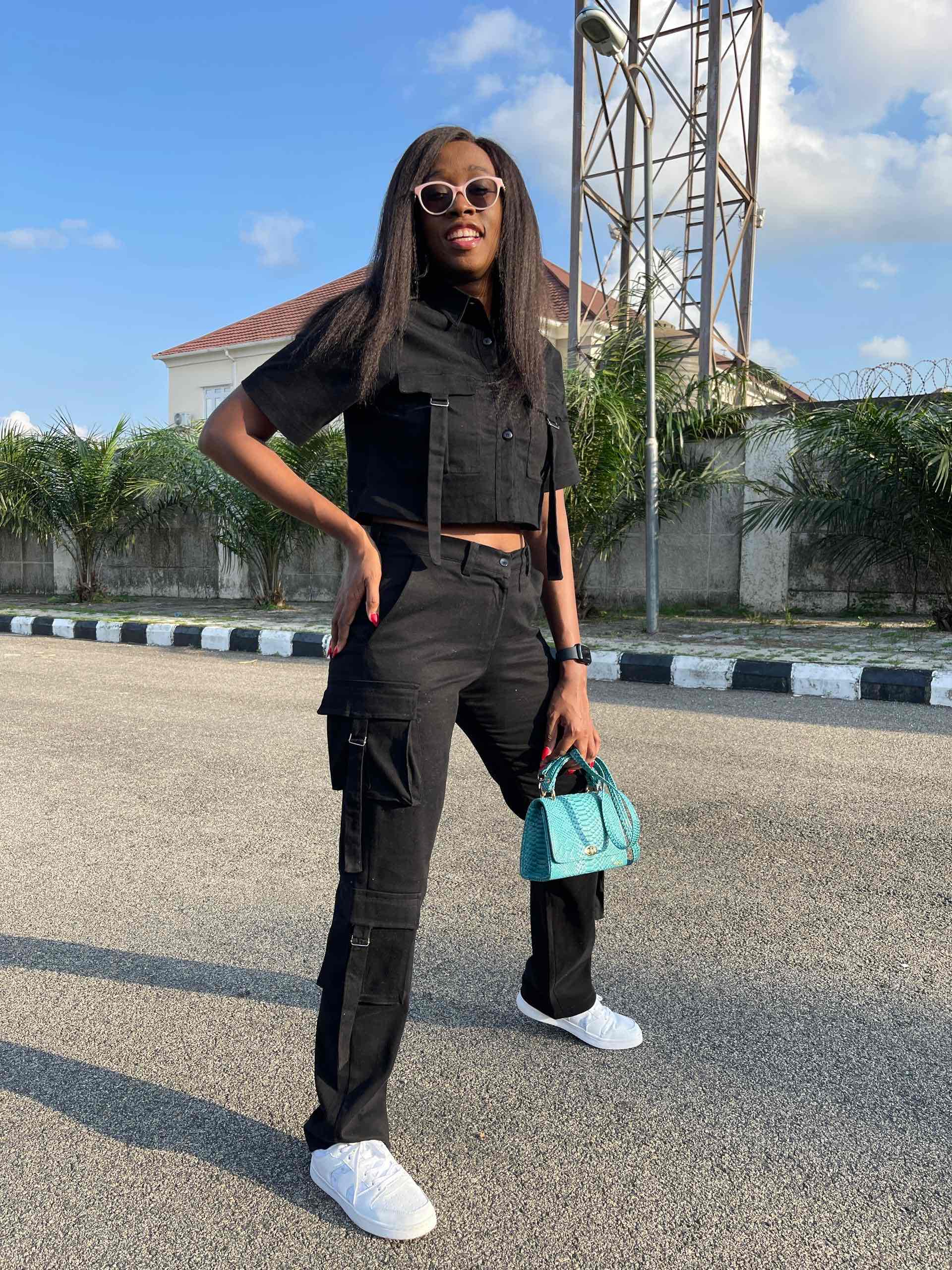 Crop top and utility pants combo - Black