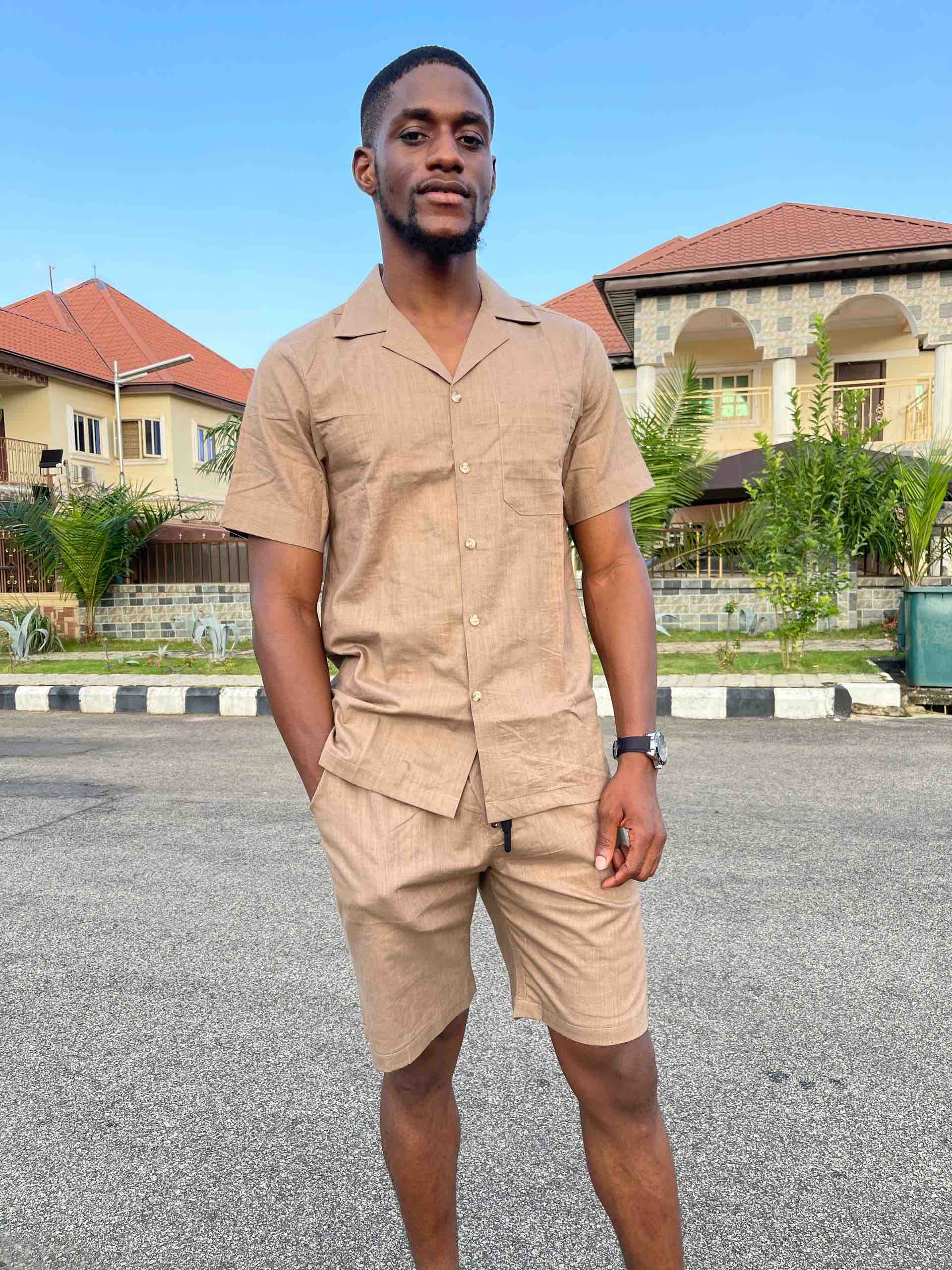 Linen short + shirt piece - Brown