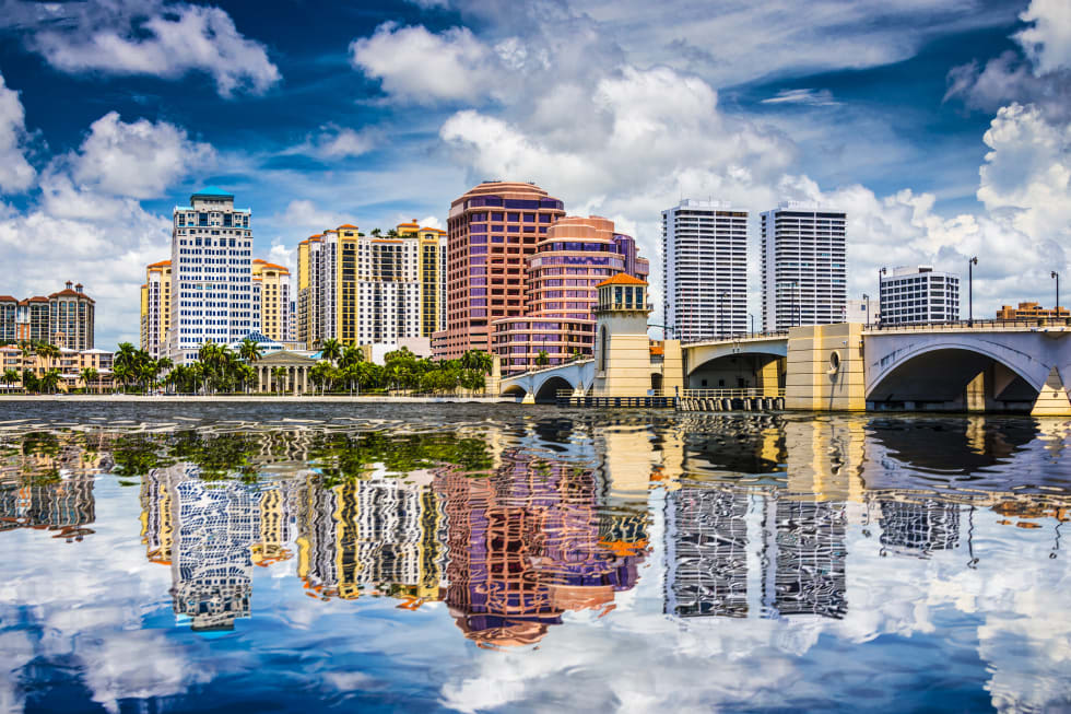 West Palm Beach, Florida, USA downtown over the intracoastal waterway