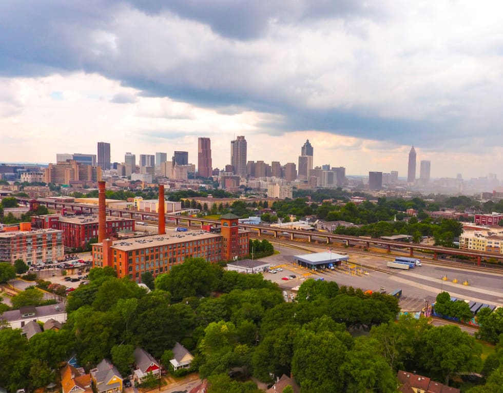 Downtown Atlanta Aerial View from Grant Park and Inman Park Areas