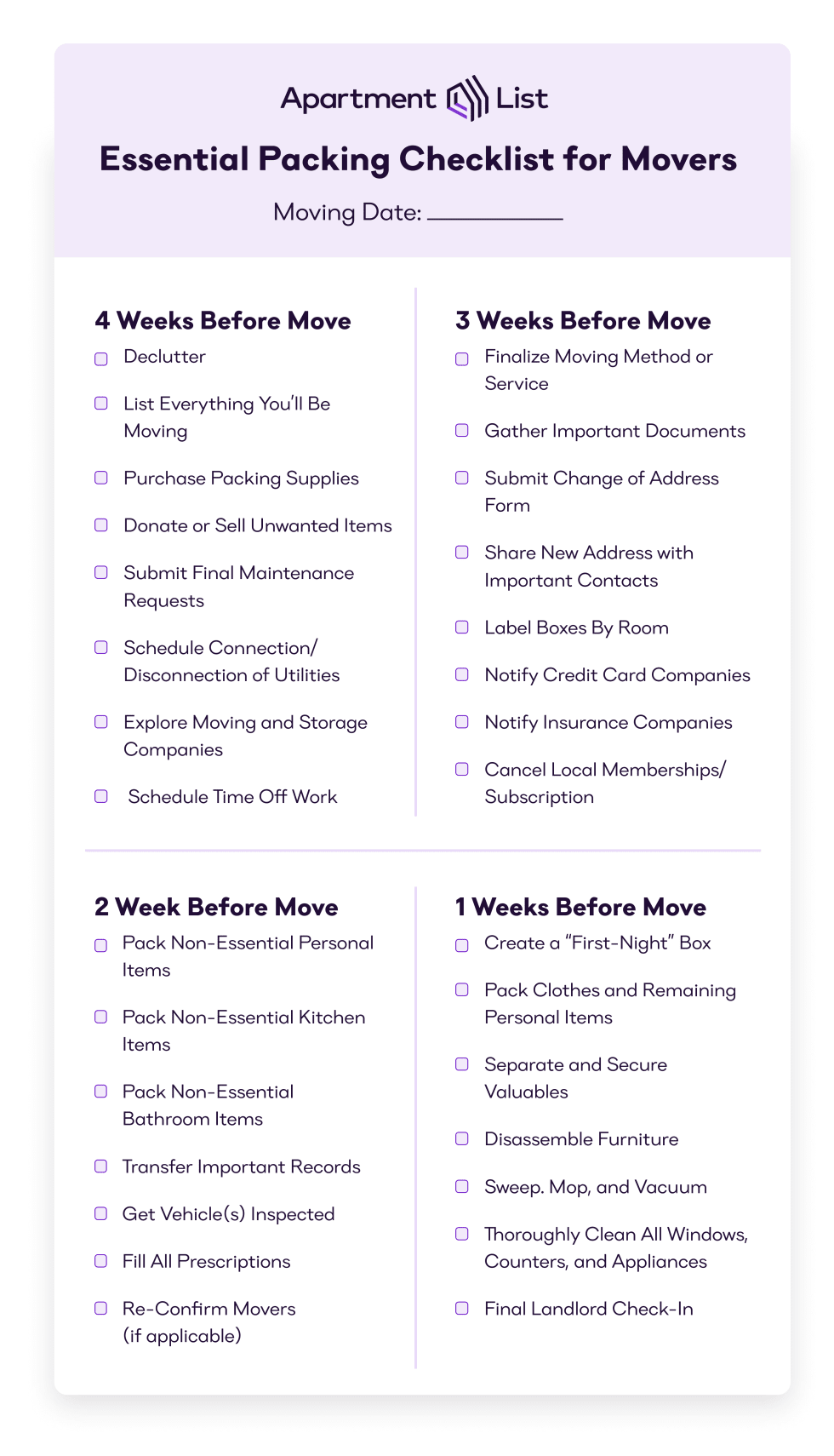 Essential Moving Checklist: All Of The Moving Materials and