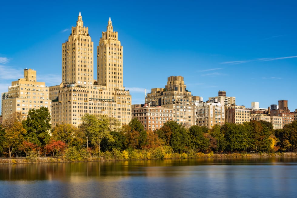 Upper West Side buildings and Central Park in Fall. Manhattan, New York City