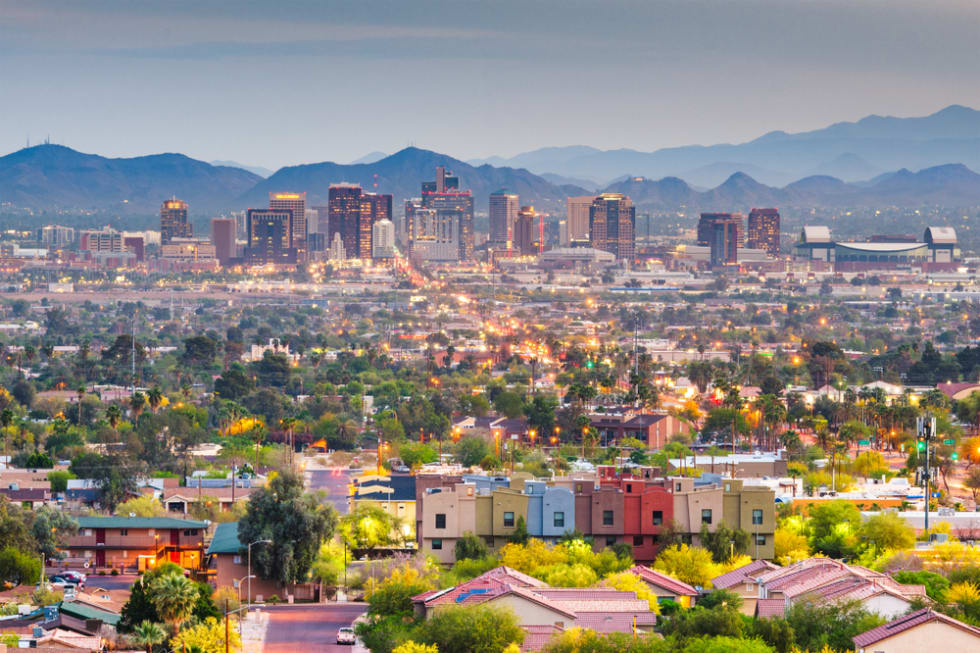 Phoenix, Arizona, USA downtown cityscape at dusk