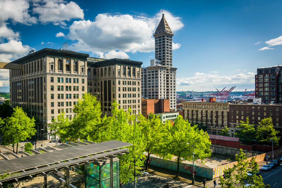 View of buildings near Pioneer Square, in Seattle, Washington - best neighborhoods in Seattle