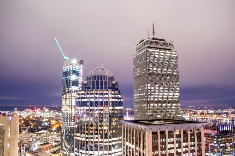 Boston skyline at night up-close