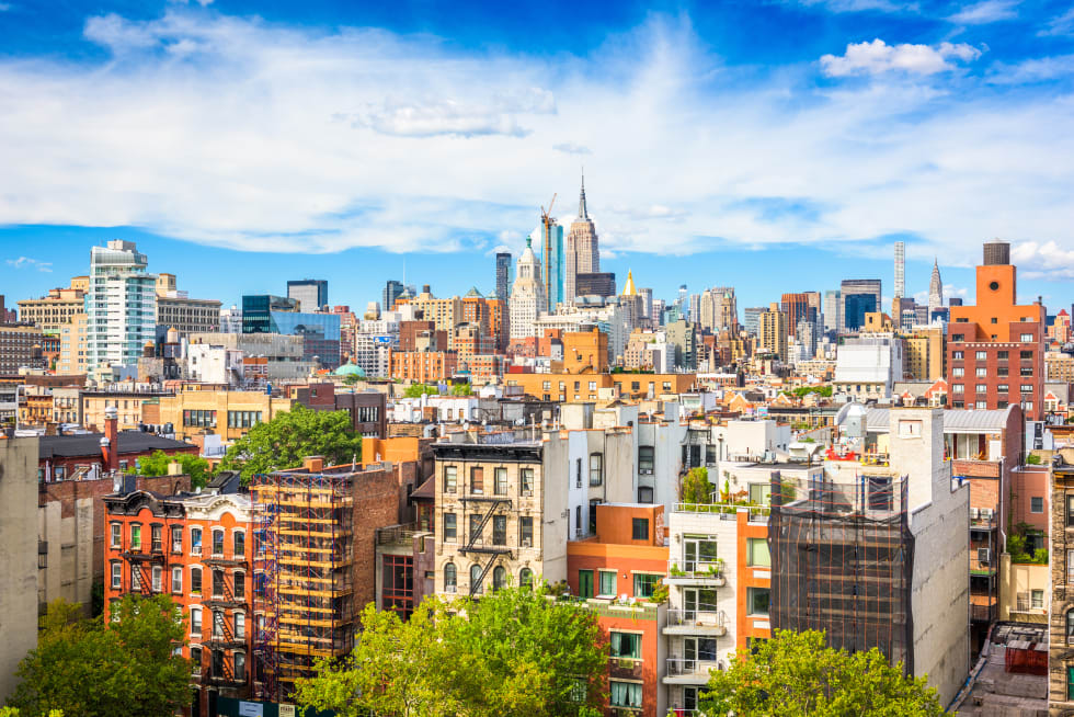  New York City view of Lower East side towards Midtown Manhattan.