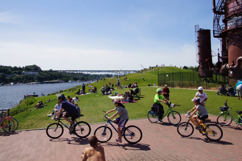 Biking in Gas Works Park