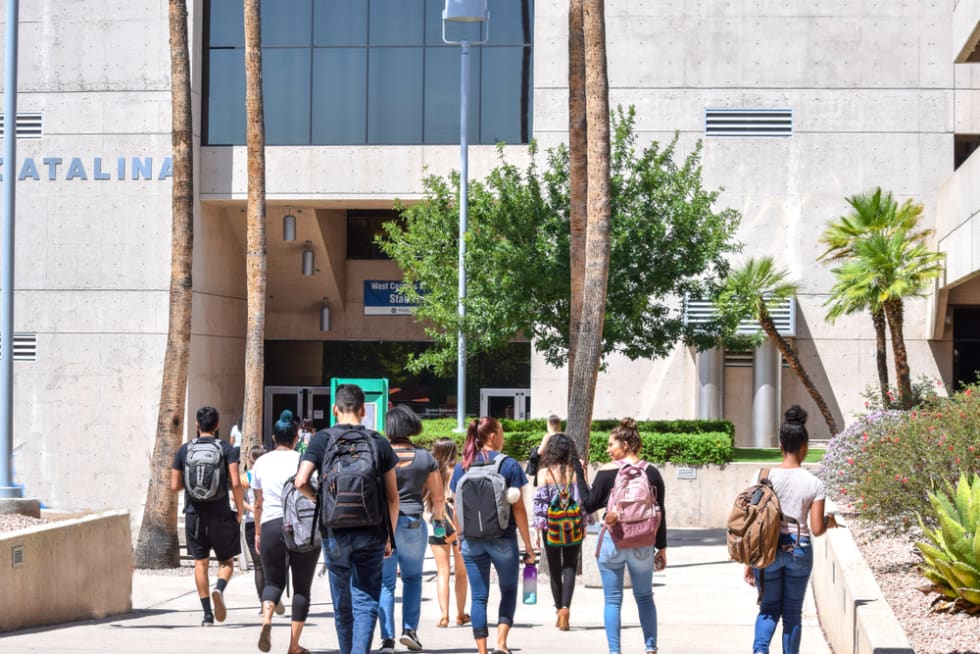 Students at Pima Community College West Campus are back to school in Tucson, Arizona on August 27, 2018