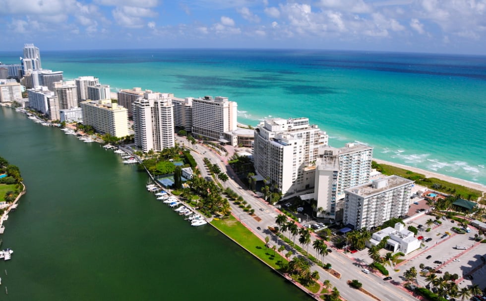 Aerial view of Miami South Beach, Florida, USA