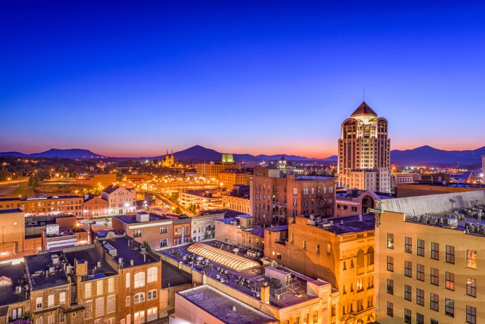 Roanoke, Virginia, USA downtown skyline at dawn.