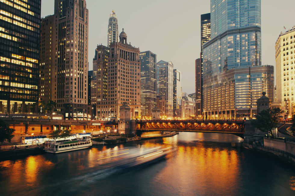 DuSable bridge at twilight, Chicago.