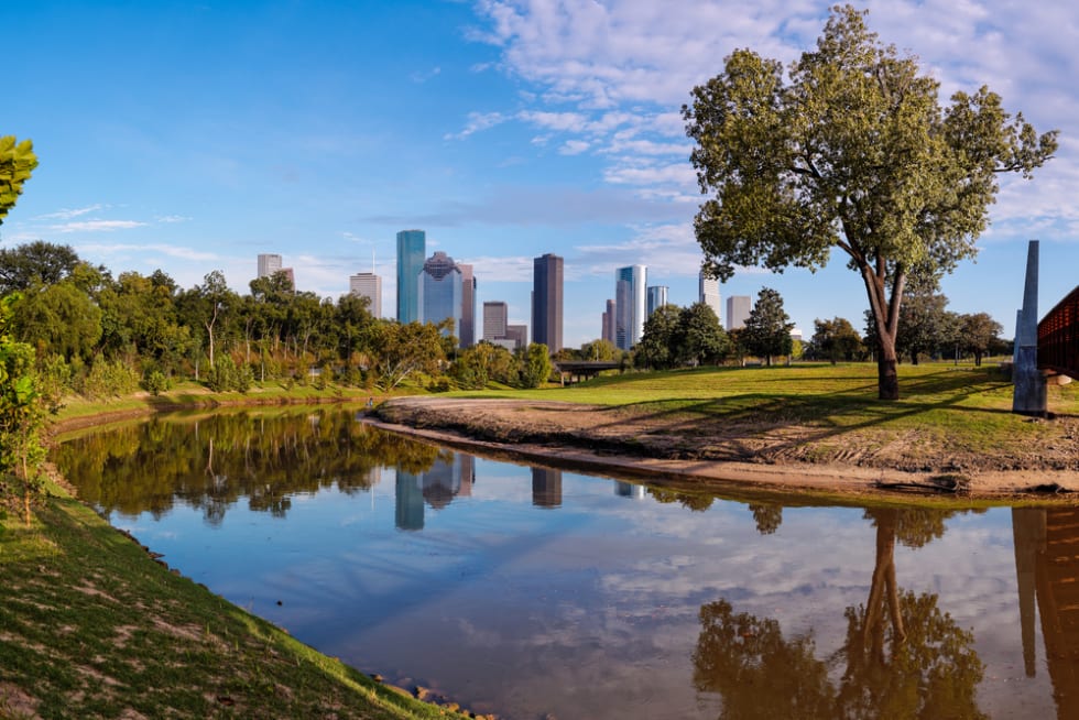 Panorama of Downtown Houston from Buffalo Bayou Park