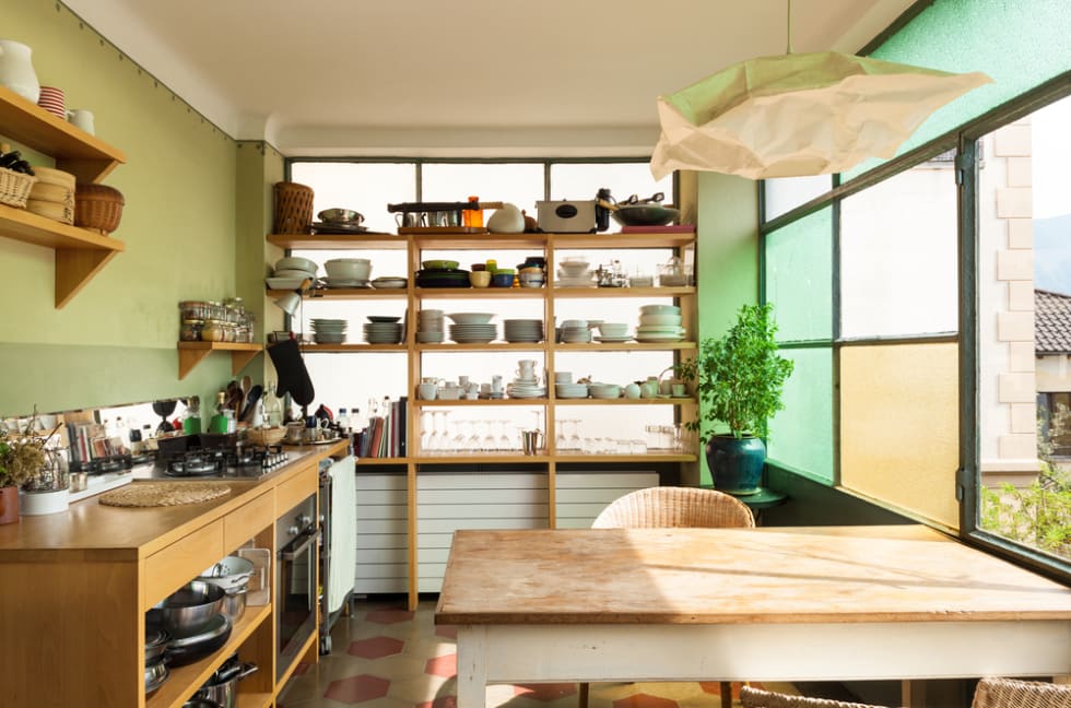 Open shelves in kitchen