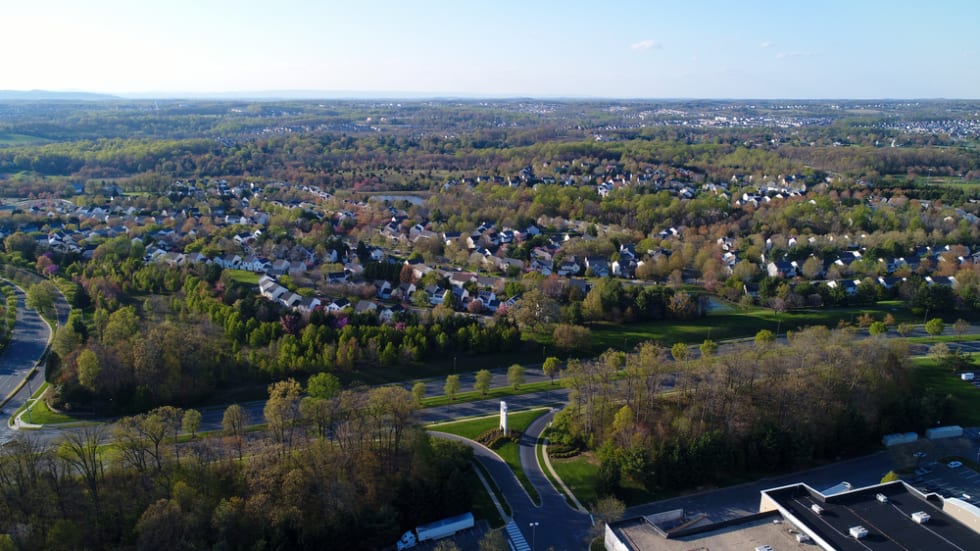 Germantown, MD: An aerial view of residential neighborhoods in Montgomery County.