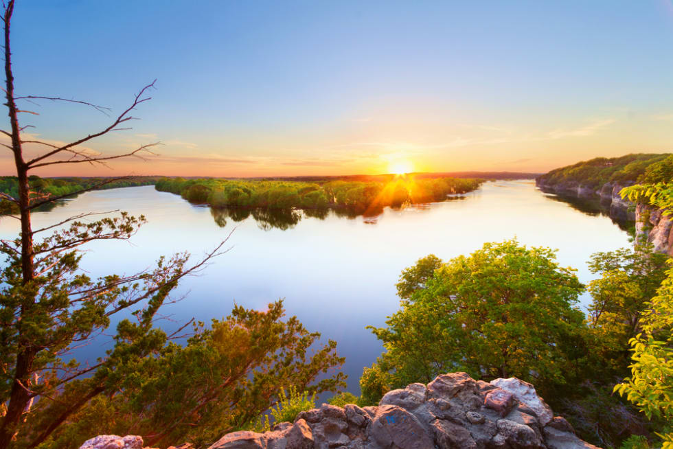 Sunset from where the Sac River and the Osage River comes together at Truman Lake in the Ozarks of Missouri. This is at Osceola, Missouri