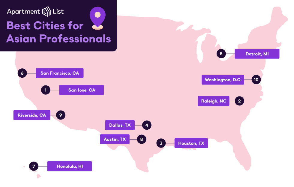 Best Cities for Asian Professionals map