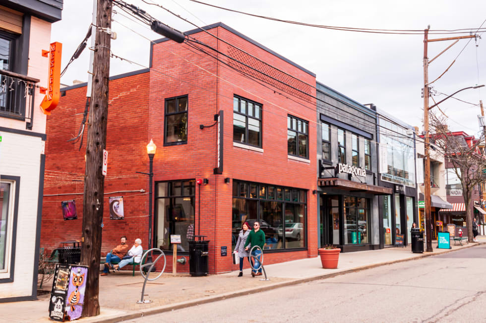 Part of the business district in the Shadyside neighborhood of the city on an overcast winter day