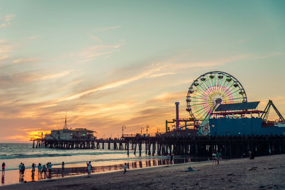 Santa Monica pier at sunset, Los Angeles