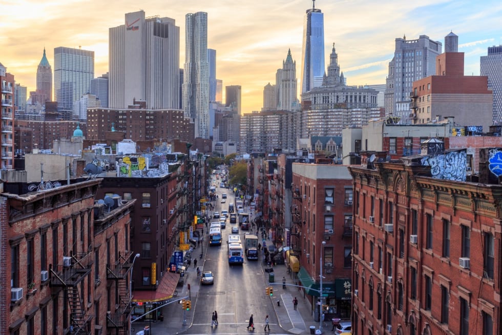 Madison Street on the Lower East Side from the Manhattan Bridge Overpass in New York, NY - best neighborhoods in New York