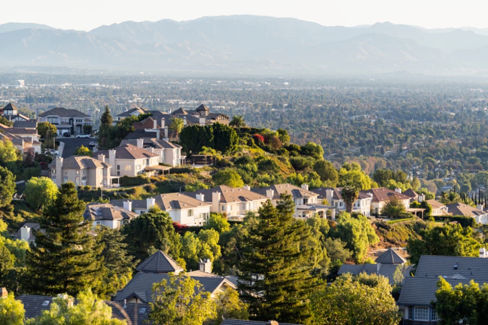 Hilltop San Fernando Valley view from the West Hills neighborhood in area of Los Angeles, California.