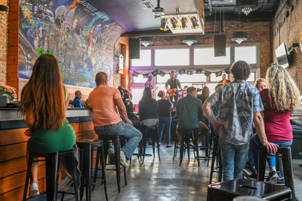  Music bar on Sixth Street in Austin Texas during St Patricks day in March 2019