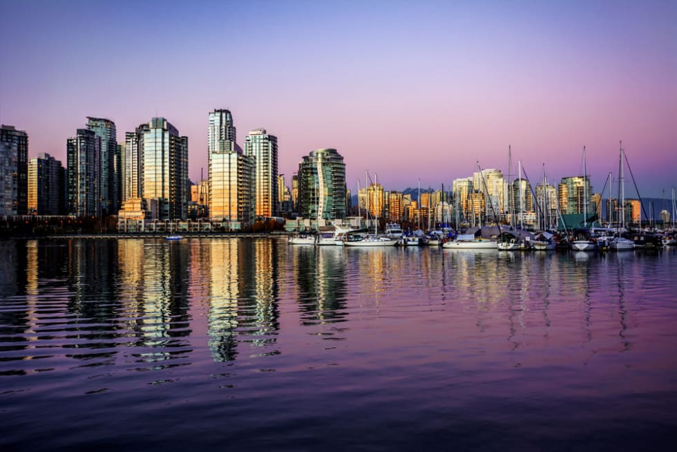 Downtown Vancouver waterfront at twilight