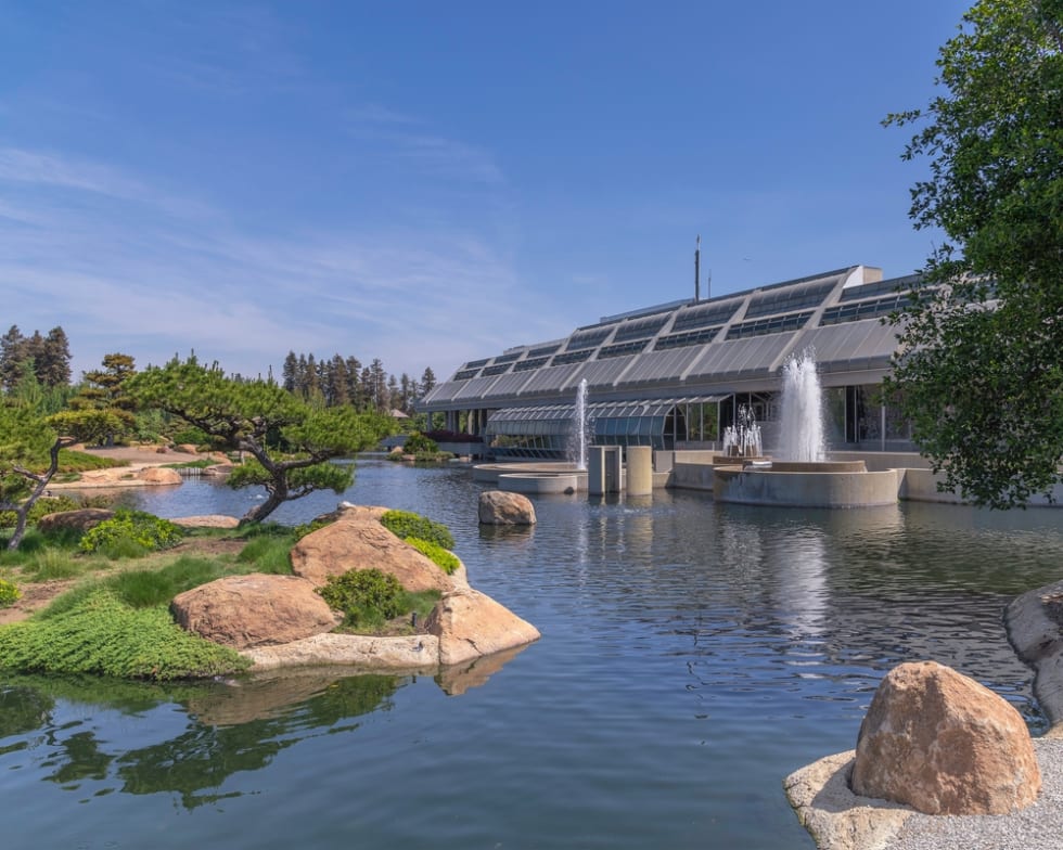 Exterior of the Tillman Water Reclamation Plant which is adjacent to Suiho-En, a public Japanese garden in Van Nuys, CA.