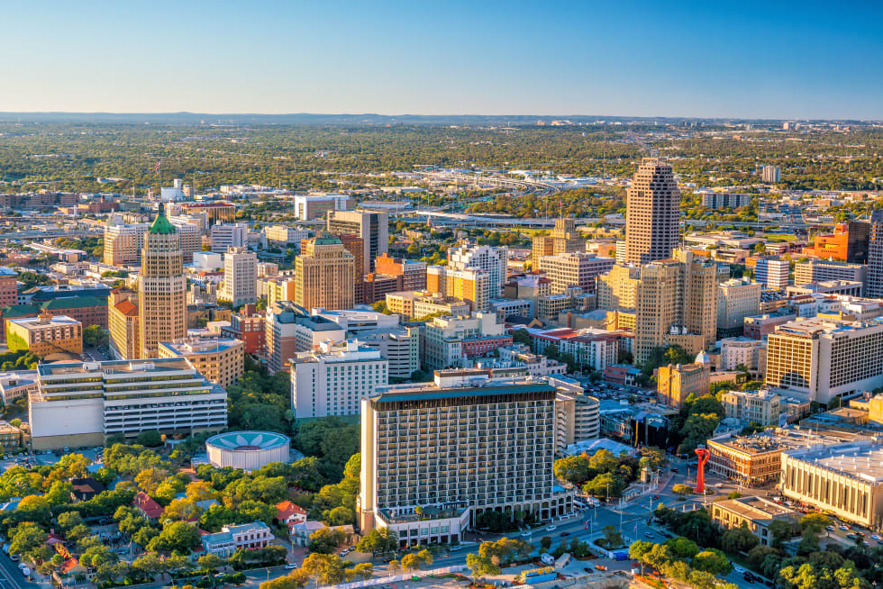 Top view of downtown San Antonio in Texas USA - cost of living texas