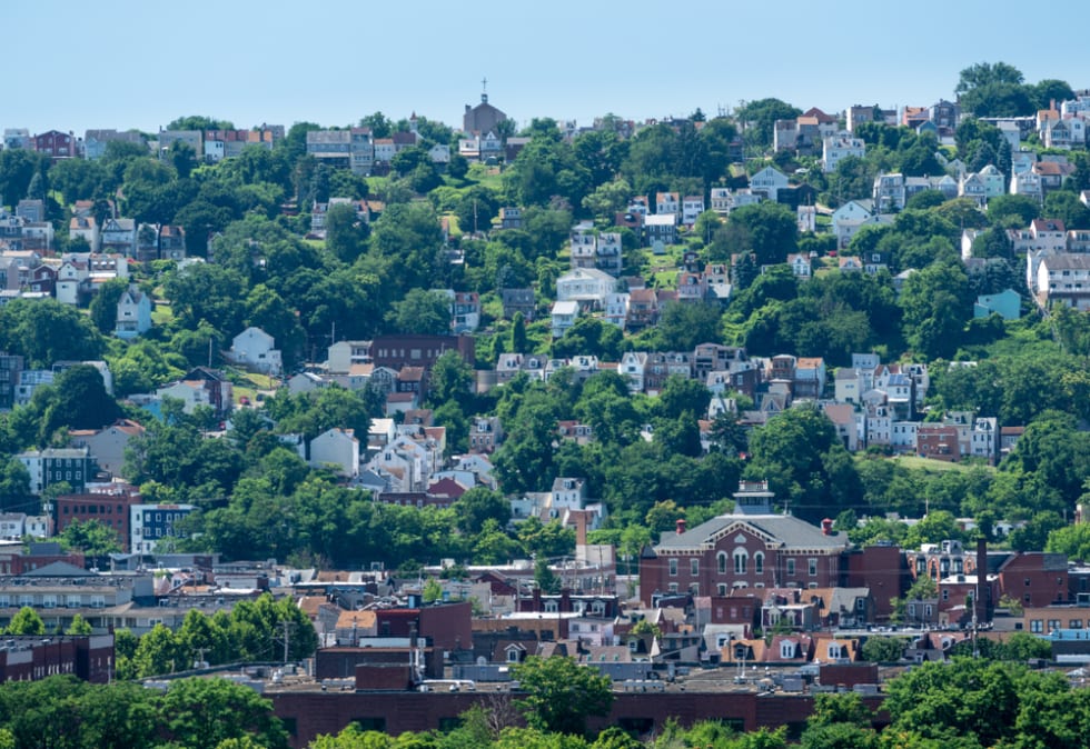  Heat haze provides an abstract look to the homes on South Side Slopes in Pittsburgh PA