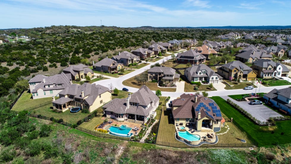 Suburb houses and modern development layout in Dripping Springs , Texas