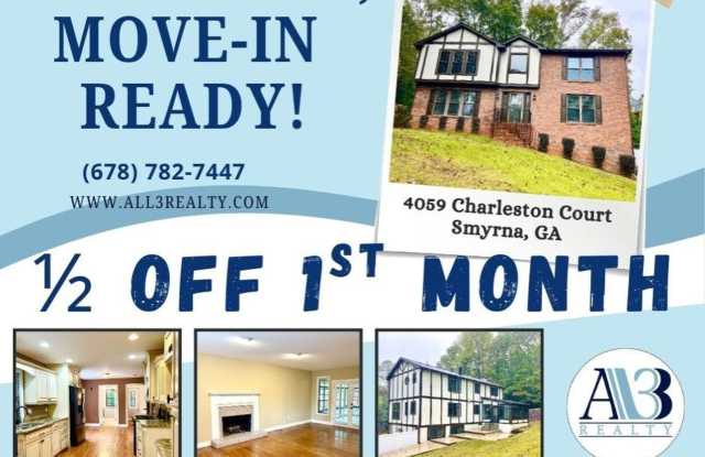 Half off first month's rent with move-in by December 20!!! Welcome to this stunning 4-bedroom, 3.5-bathroom home located in the vibrant community of Smyrna, GA.