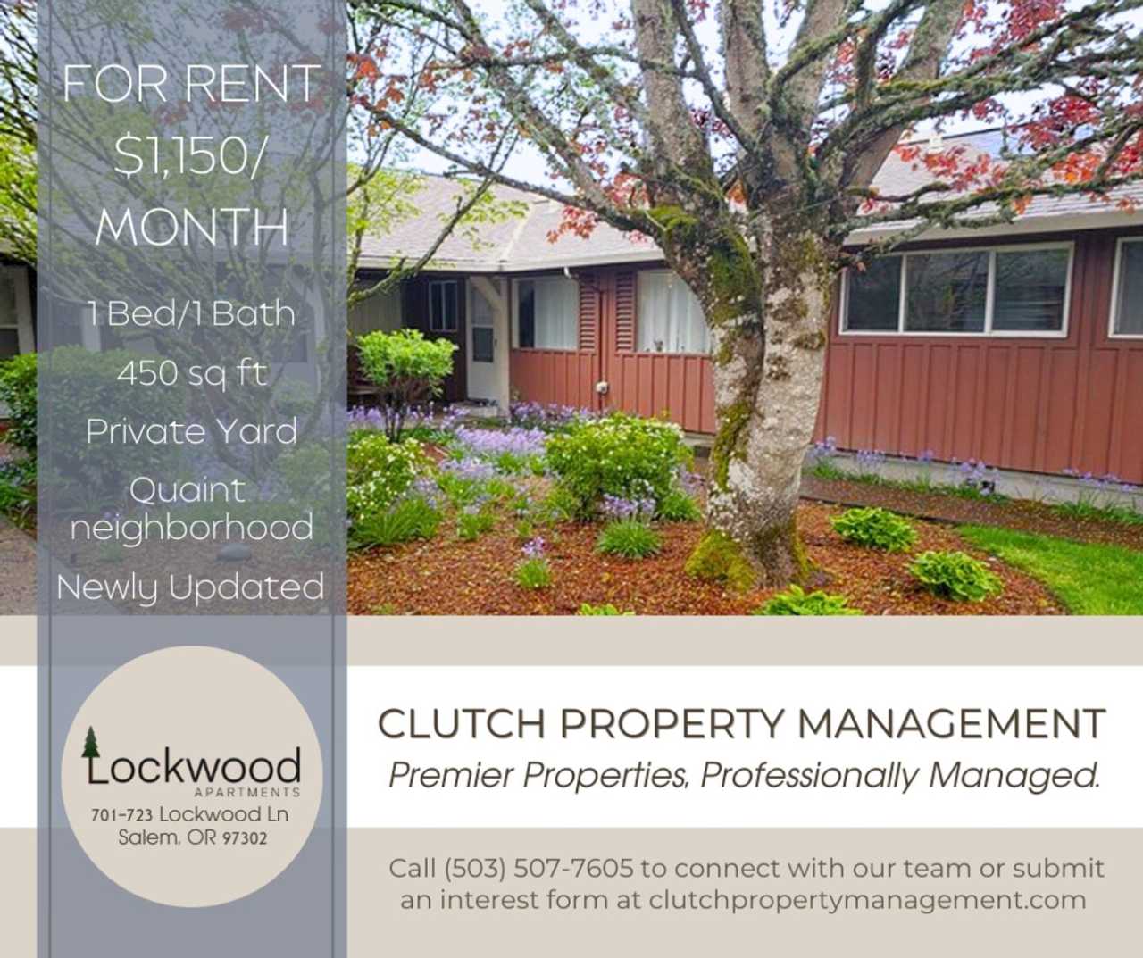 Cozy 1 Bed/1 Bath Apartment in Quiet Complex — $1,150/month