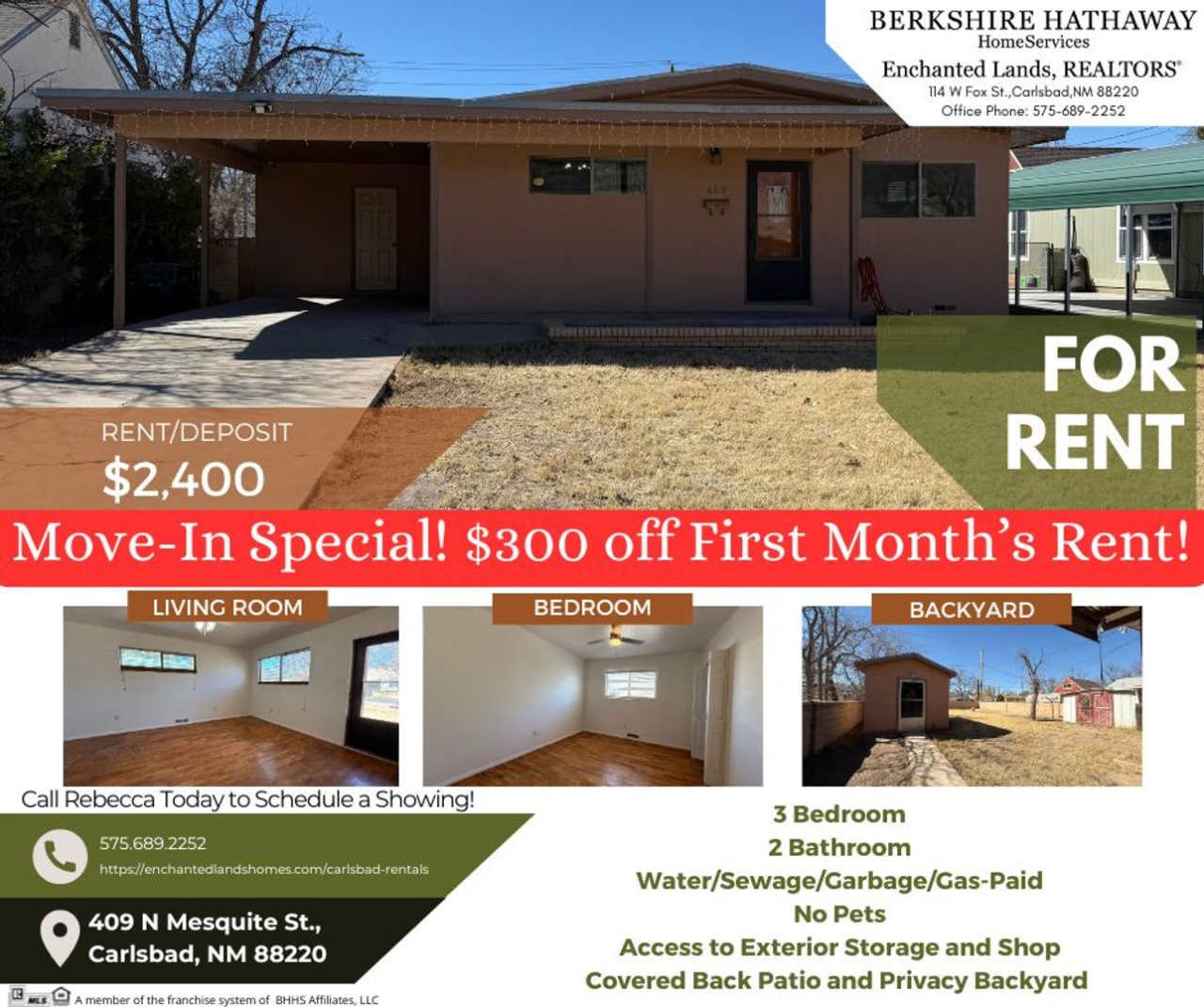 $300 off 1st Month's Rent!!! 3 Bed/2 Bath Home, Water  Gas Paid!