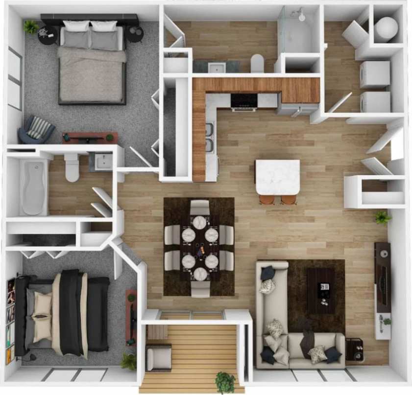 2- bedroom, 2-bathroom