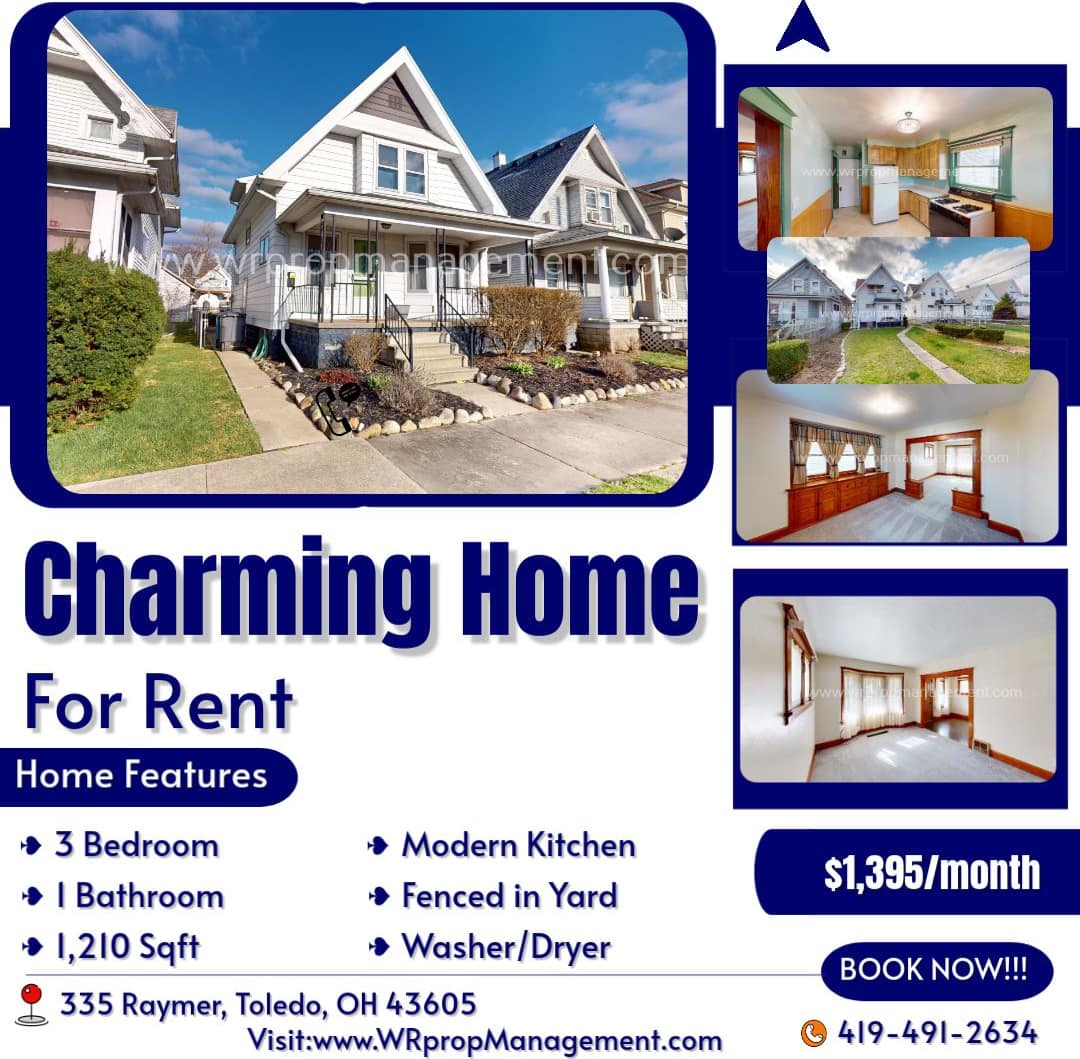 3 Bedroom 1 Bathroom Home for Rent Near Glass City Metropark