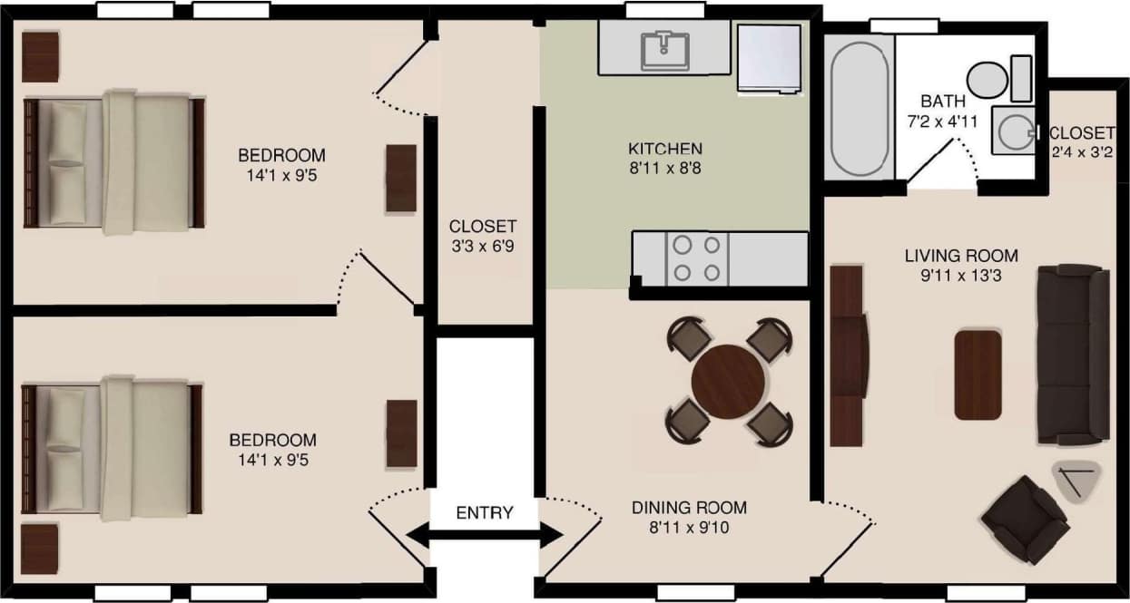 Two bedroom apartment near engineering and science buildings, 4 blocks from campus