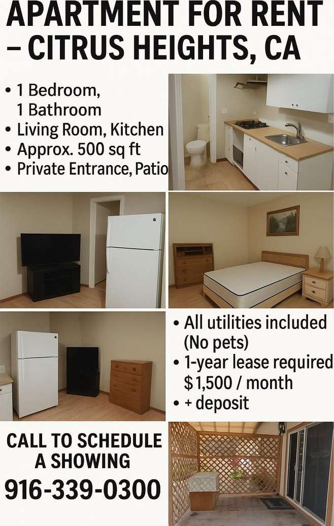 ADU Apartment for Rent – Citrus Heights, CA